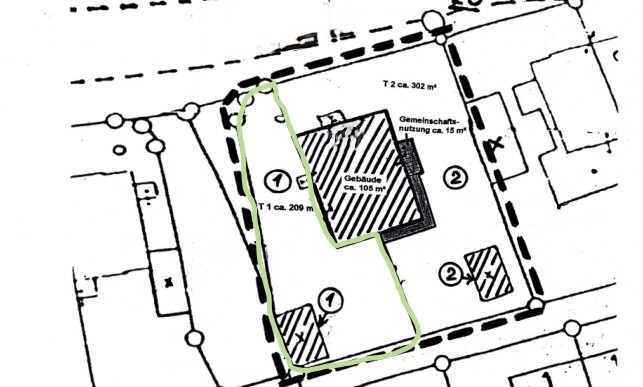 Sondernutzungsrecht Garten für Wohnung Nr. (1) farblich markiert